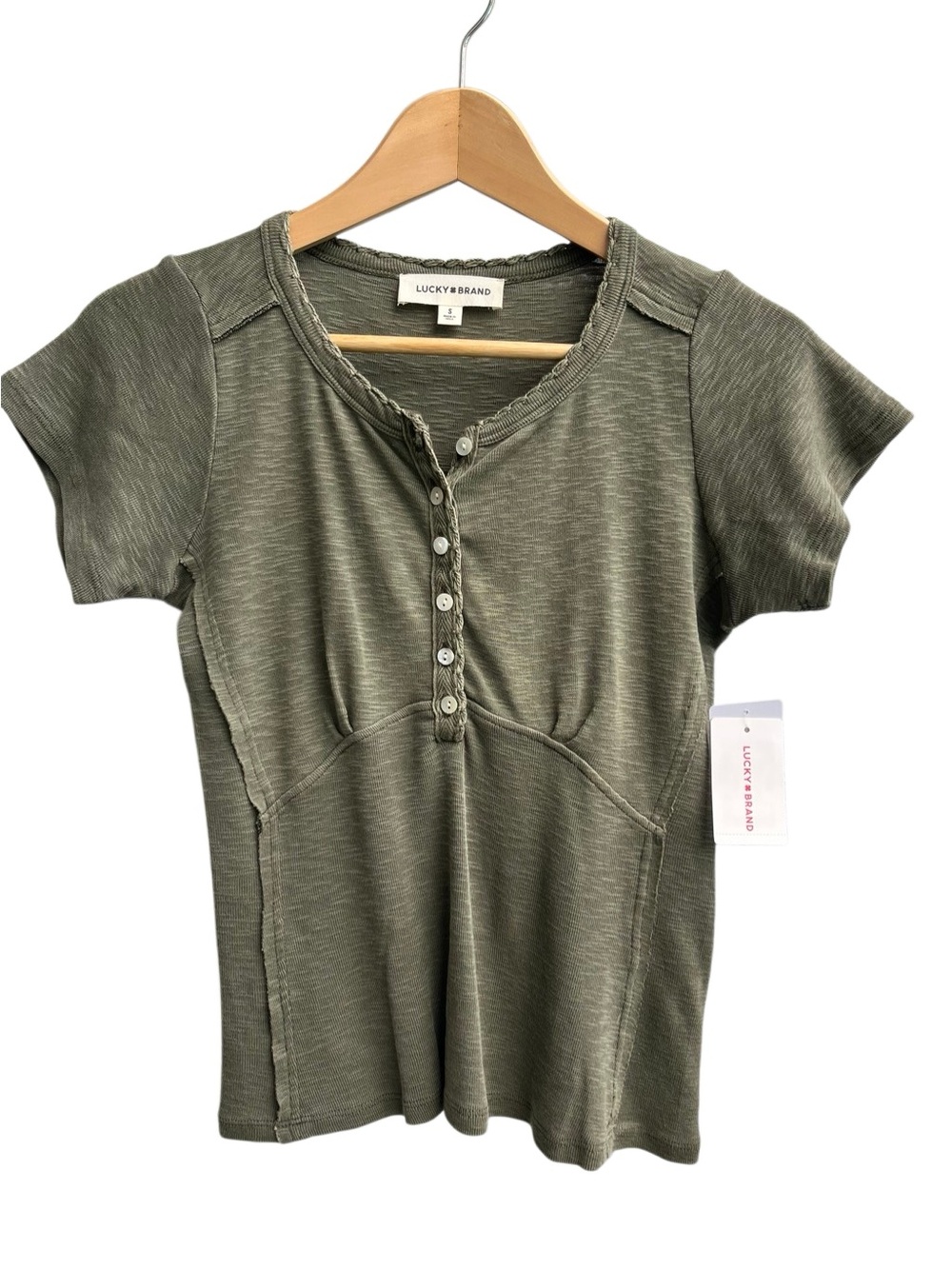 Lucky Brand Dusty Olive Slub Henley Top NWT Size Small - Picture 5 of 15
